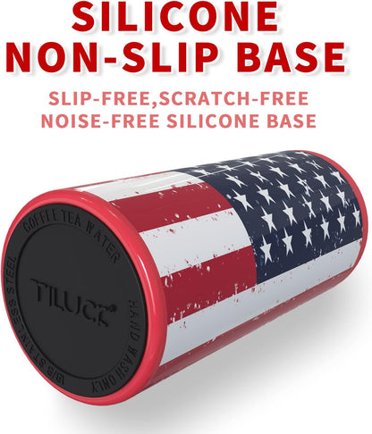TILUCK Slim Can Cooler - Insulated Stainless Steel for Beer & Hard Seltzer | 12 oz U.S. Flag Design