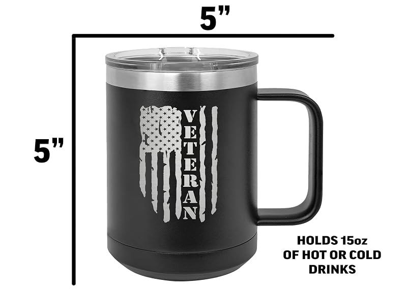 15 Ounce Tattered American Flag Veteran Stainless Steel Coffee Mug Tumbler with Lid