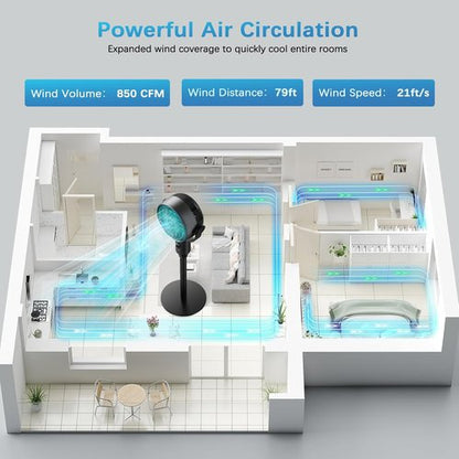 JYMIPA Oscillation Standing Fan - Whisper Quiet 3 Modes & 8 Speeds | 79ft Airflow, Adjustable 24-42" Height