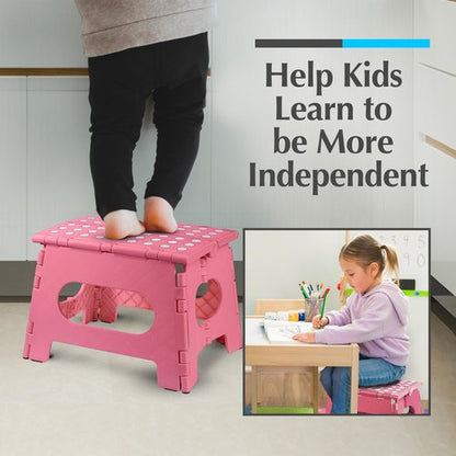 Handy Laundry Folding Lightweight Step Stool - Sturdy Enough to Support Adults and Safe Enough for Kids - Opens Easy with One Flip - Great for Kitchen, Bathroom or Bedroom (Pink | 2-Pack)