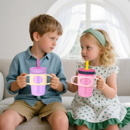 Mity Rain Cup Grip - Silicone Dual-Handle for Owala, Zak, and Stanley Toddler Cups | Beige & Pink