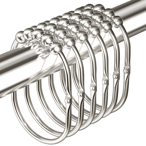 MENGJINGO 12PCS Wide Shower Curtain Hooks Rings, Rust Proof Stainless Steel, Heavy Duty Shower Hooks Rings for Bathroom Shower Rods Curtains Liners, Easy Glide Rollers, Set of 12,Chrome