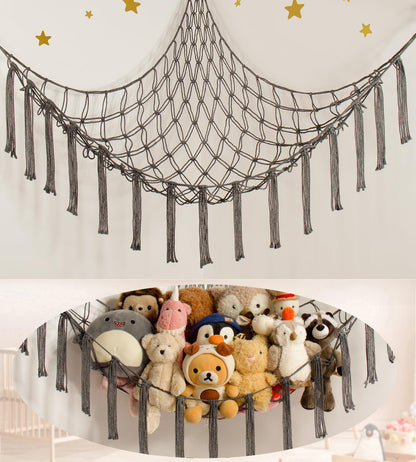 Mirolam Stuffed Animal Storage Hammock Net - Large Corner Organizer for Baby Nursery - Grey