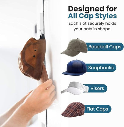 Jokari Over The Door Cap Rack Organizer - Adjustable Hat Storage System for 16 Baseball Caps | 2 Pack