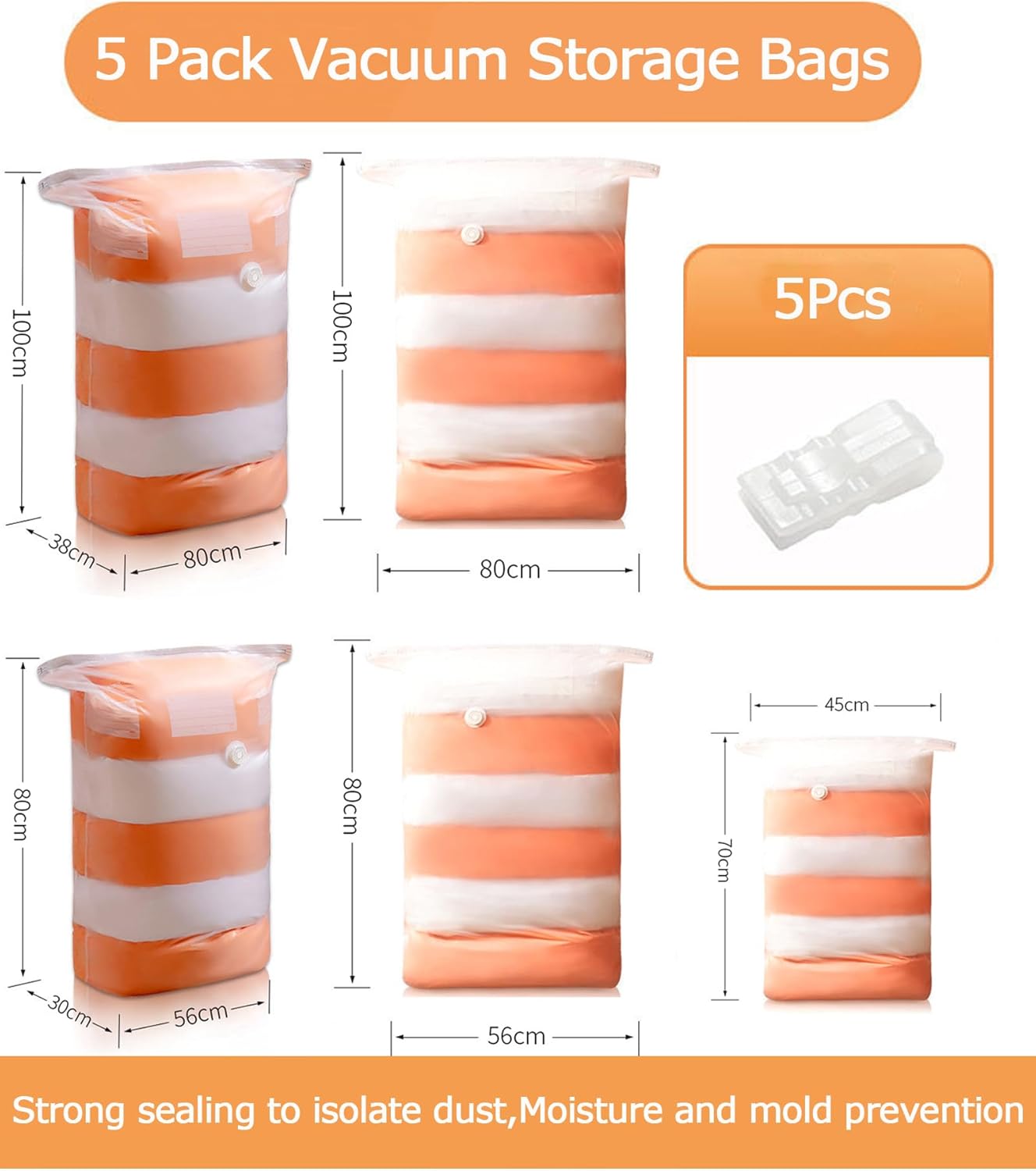 YQBOOM Vacuum Storage Bags - Extra Large Space Saver Set for Bedding, Clothes & Blankets | 5 Pack