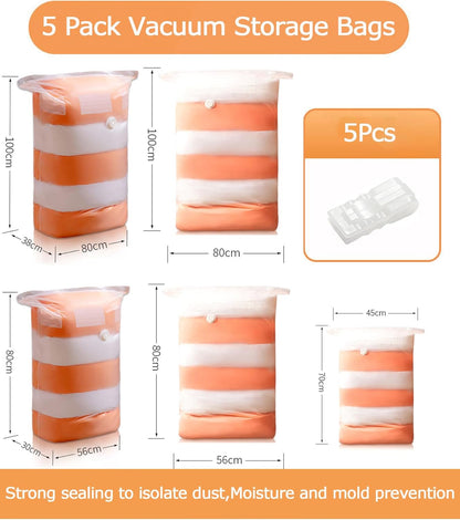YQBOOM Vacuum Storage Bags - Extra Large Space Saver Set for Bedding, Clothes & Blankets | 5 Pack