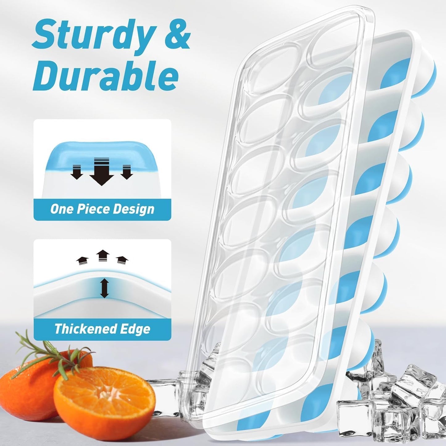 Skiennix Ice Cube Tray - Durable Stackable Design with Removable Lids | 4 Packs of 56 Easy-Release Cubes