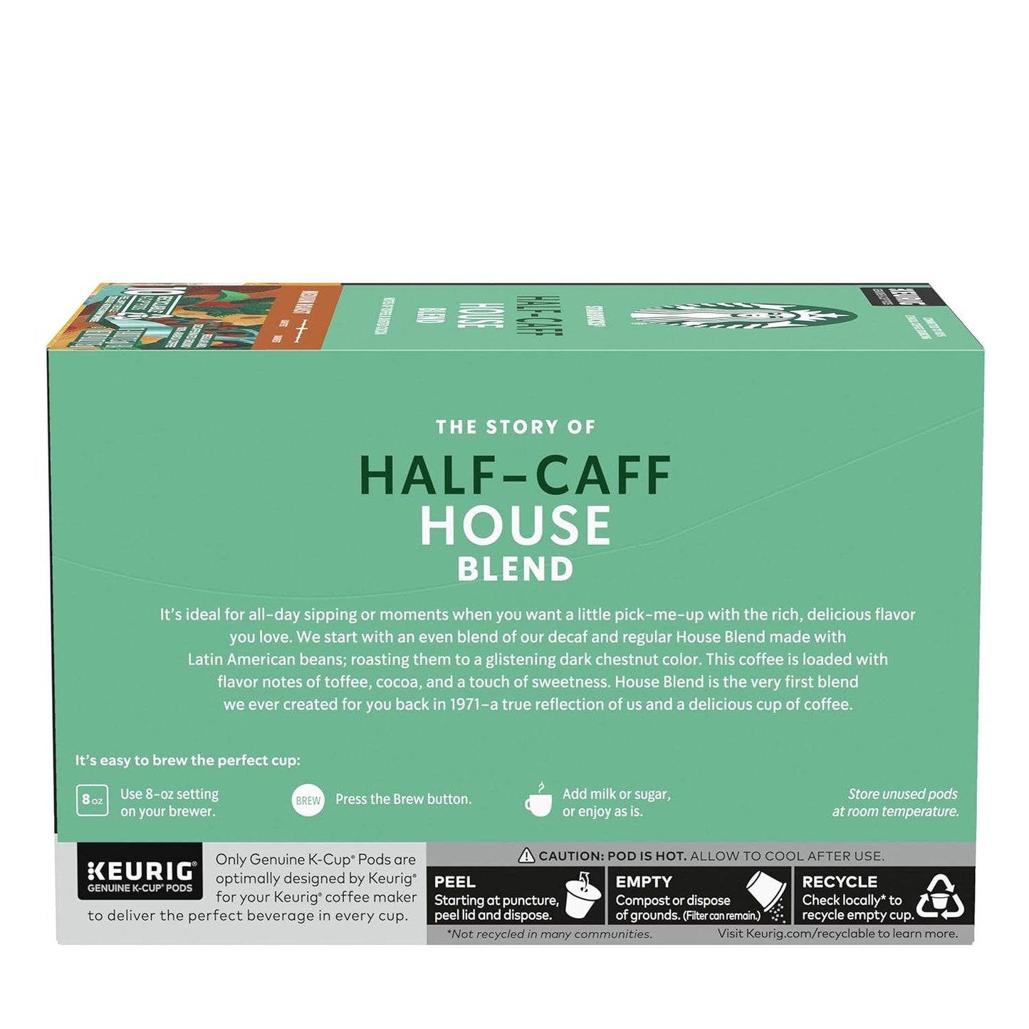 Starbucks K-Cup Coffee Pods - Medium Roast Half-Caff House Blend | 60 Pods for Hot or Iced Coffee