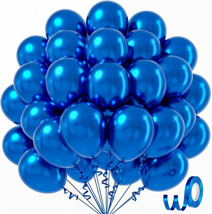 Awenztech Metallic Blue Balloons - 12 Inch Chrome Latex Balloons | 50 Pack for Parties & Celebrations