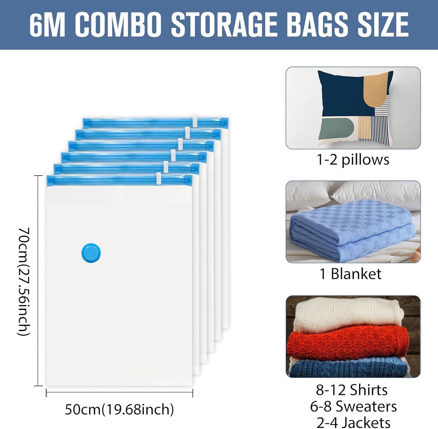 BoxLegend Vacuum Storage Bags - Thickened Waterproof Seal Bags with Hand Pump | 6 Medium 19.68’’x27.56’’ for Clothing & Bedding Storage