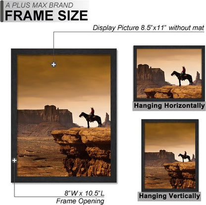 A PLUS MAX 8.5x11 Picture Frame Set of 2 - Lightweight Black Engineered Wood Frames for Photos