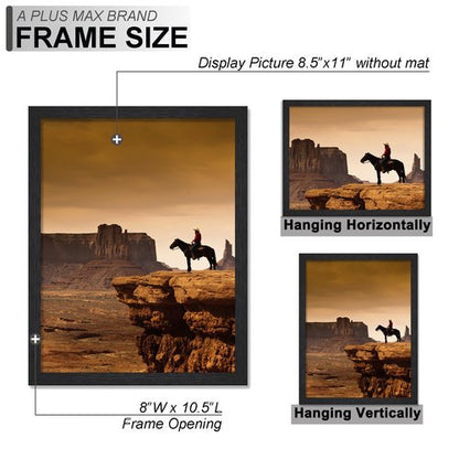 A PLUS MAX 8.5x11 Picture Frame Set of 2, Black Engineered Wood Frame for 8.5 x 11 Inch Picture Poster Photo, Light Weight 8.5 by 11 Frame with Wood-grain for Wall - 2 Pack/Black/8.5"x11"