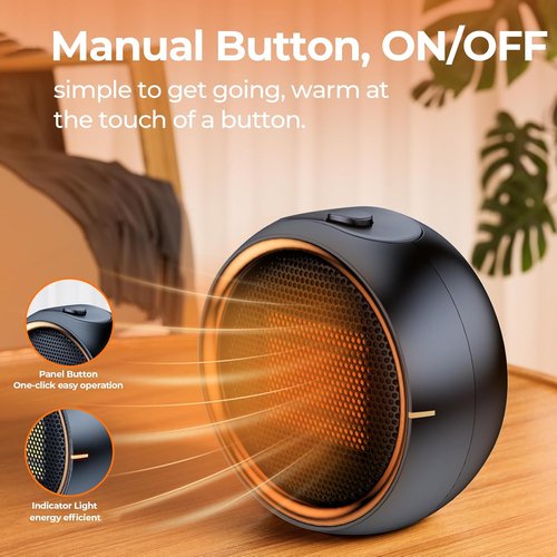 ASNUG Portable Electric Space Heater - 500W PTC Ceramic Design for Fast Heating | Quiet & Safe for Home, Office, Bathroom