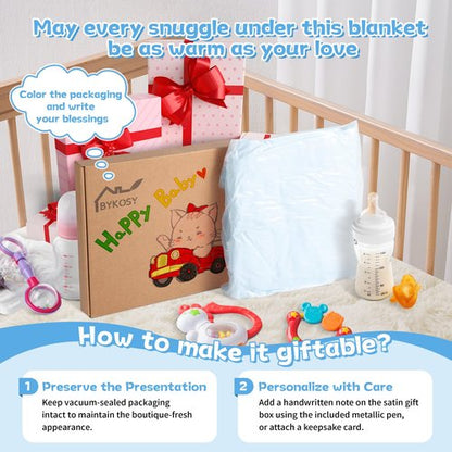 BYKOSY Ultra Soft Fleece Baby Blanket,Swaddle & Receiving Blankets for Newborn Infant, Lightweight Breathable Nursery Nap Blanket for Crib Stroller, for Boys & Girls Heart Checkered 30"x40" Blue