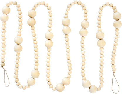 Skiennix 7ft Wooden Bead Garland - Rustic Holiday Decor for Christmas Tree | Natural Wood 2-Ball Design