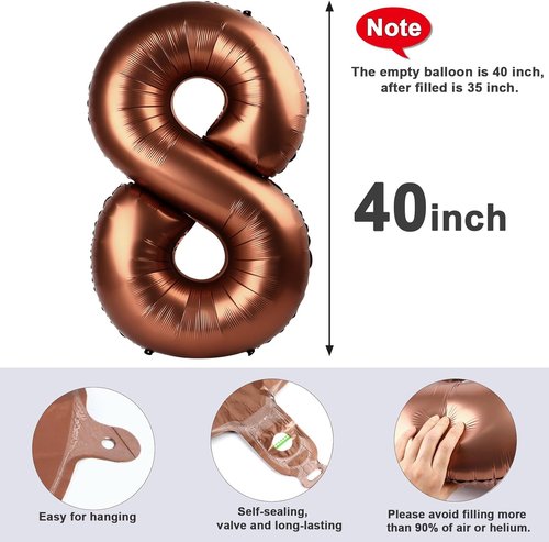 40 Inch Coffee Brown Number 8 Balloon | Perfect for 8th Birthday Parties, Weddings & Graduations