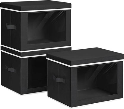 Homsorout Storage Bins - 3 Pack Large Fabric Organizing Cubes with Lids & Handles | Black