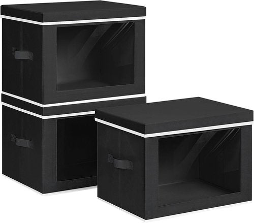 Homsorout Storage Bins - 3 Pack Large Fabric Organizing Cubes with Lids & Handles | Black