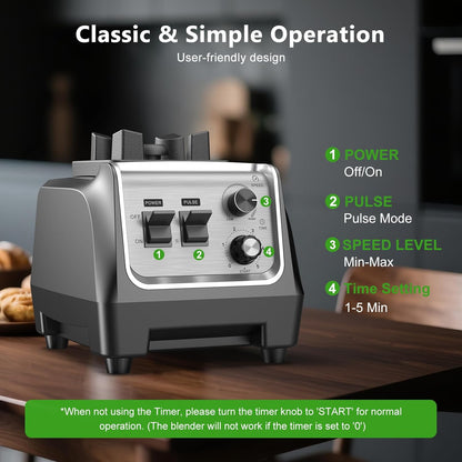 Skiennix 1800W High-Speed Blender - 70 oz Large Capacity for Smoothies, Milkshakes & Ice Crushing