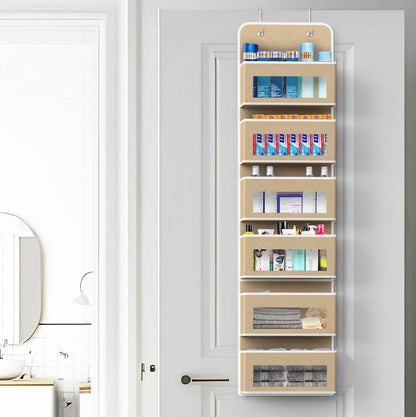 Simple Houseware 6 Pocket Over Door Hanging Organizer - Clear Window Design for Bedroom, Bathroom, Pantry | Beige