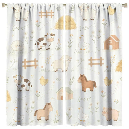 Farm Animal Kids Curtains 63W x 72L Pack of 2 - Light Filtering Nursery Drapes