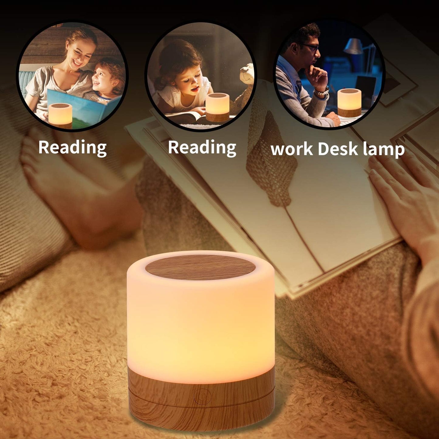Skiennix Nursery Night Light - USB Rechargeable Desk Lamp with 13 RGB Colors & Remote Control | Portable Bedside Lamp for Kids (Brown)