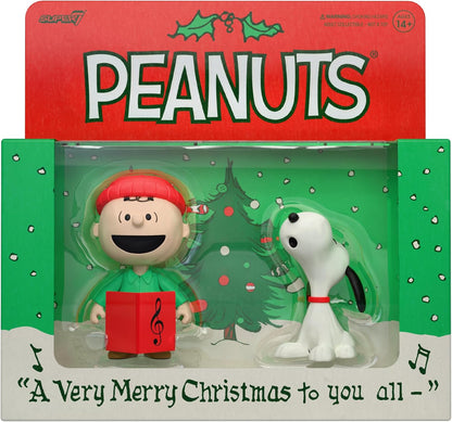 Super7 Reaction Figure | Peanuts Charlie Brown & Snoopy Caroling - 3.75" Classic Action Figures (2 Pack)