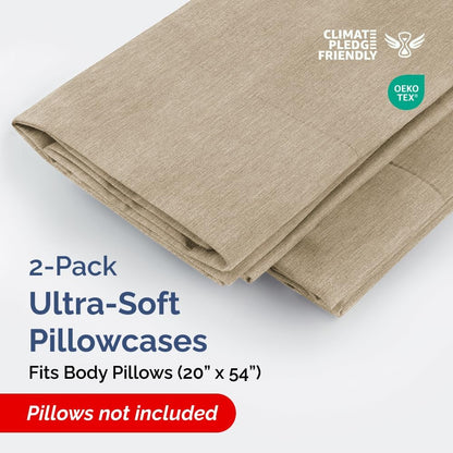 Skiennix Body Pillowcases Set of 2 | Soft 20x54 Long Pillow Covers for Side Sleepers - Wrinkle-Free, Machine Washable in Heathered Beige