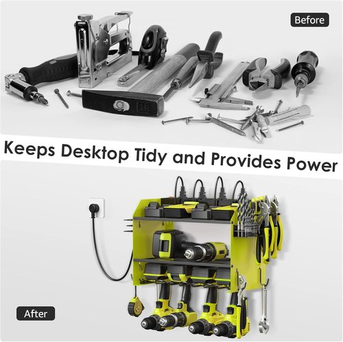 CCCEI Modular Power Tool Organizer - Wall Mount Charging Station & Heavy Duty Storage Shelf | Green, 1 Pack