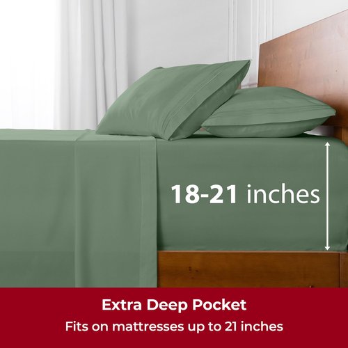 Mellanni Extra Deep Queen Sheets - 4 PC Iconic Collection Bedding - Hotel Luxury, Ultra Soft, Cooling Bed Sheets - Wrinkle, Fade, Stain Resistant (Queen, Sage)