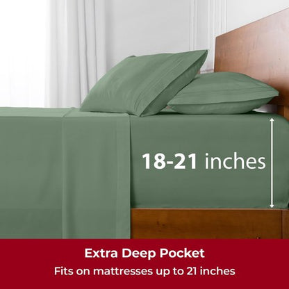 Mellanni Extra Deep King Sheets - 4 PC Iconic Collection Bedding - Hotel Luxury, Ultra Soft, Cooling Bed Sheets - Wrinkle, Fade, Stain Resistant (King, Sage)