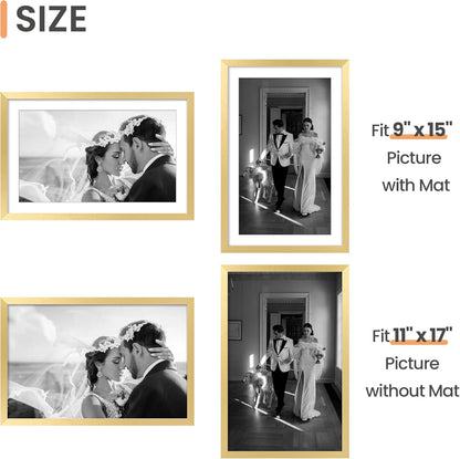 Upsimples 11x17 Picture Frame Set of 5 - Elegant Gold Frames for 9x15 or 11x17 Photos