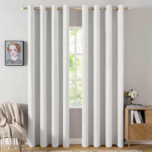 MIULEE Blackout Linen Textured Curtains - Thermal Insulated Room Darkening Drapes | Heathered White, 52 x 84 Inch (2 Panels)
