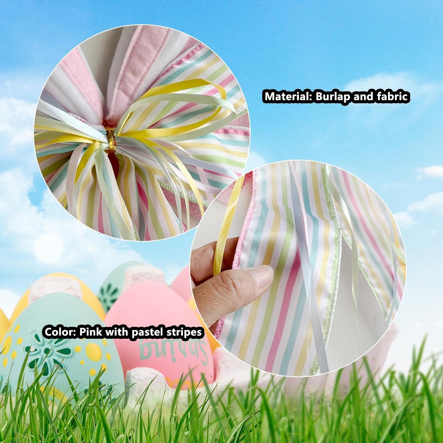 Skiennix Large Easter Pink Burlap Bow - 11.5" x 20" with Bunny Ears for Wreaths & Gift Baskets