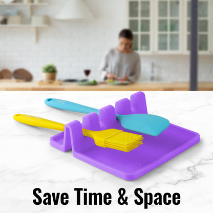 Zulay Kitchen Silicone Utensil Rest with Drip Pad for Multiple Utensils - BPA-Free, Heat-Resistant Spoon Rest & Spoon Holder for Stove Top - Kitchen Utensil Holder for Ladles & Tongs - Chive Blossom