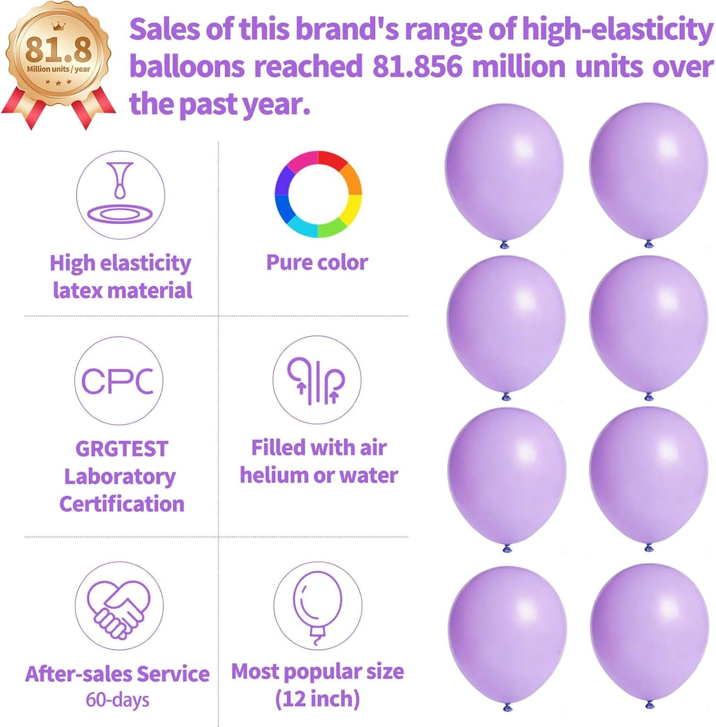 Skiennix 12-Inch Pastel Purple Balloons - 110 Pack Latex Balloons for Birthday, Baby Shower & Wedding