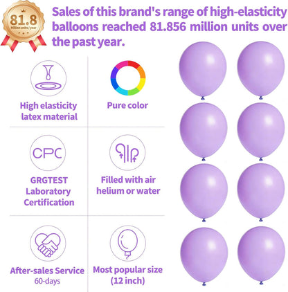 Skiennix 12-Inch Pastel Purple Balloons - 110 Pack Latex Balloons for Birthday, Baby Shower & Wedding