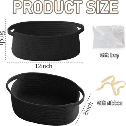 JMvicyroam Woven Basket - Small Rope Storage Bin with Handles for Organizing Shelves & Closets | Black