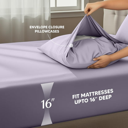 Utopia Bedding Queen Size Sheet Set - Soft, Breathable Microfiber | 4-Piece Lavender Set with Fitted Sheet, Flat Sheet & Pillowcases