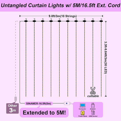 Skiennix Purple Curtain Light - 300 LED Fairy String Lights with Remote Control | 9.8ft x 9.8ft, 8 Modes