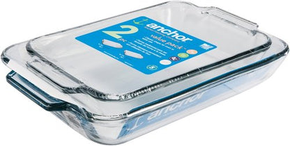 Anchor Hocking Glass Baking Dishes - 2 Piece Set of 2 Qt & 3 Qt Casserole Dishes for Oven Use