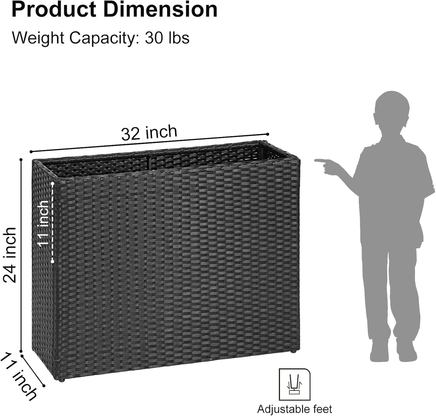 SUNNYPARK Tall Rectangular Planter - All-Weather PE Rattan for Indoor/Outdoor Use | Large Modern Design