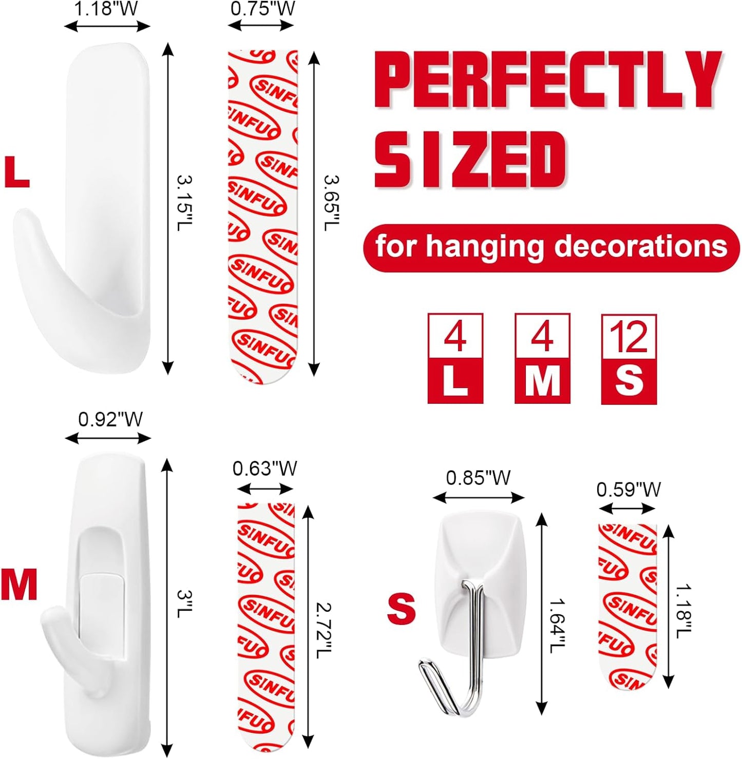 Skiennix Adhesive Wall Hooks - Heavy Duty Variety Pack with 20 Strips | No Damage, Multi-Size Utility Hooks for Outdoor Use
