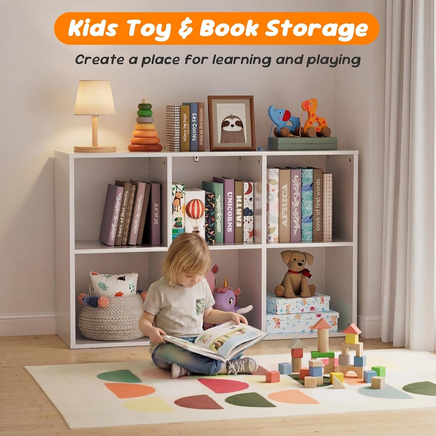 Regine Switzerland 6 Cube Storage Organizer - White Kids Cubby Bookshelf with Anti-Tip Kit