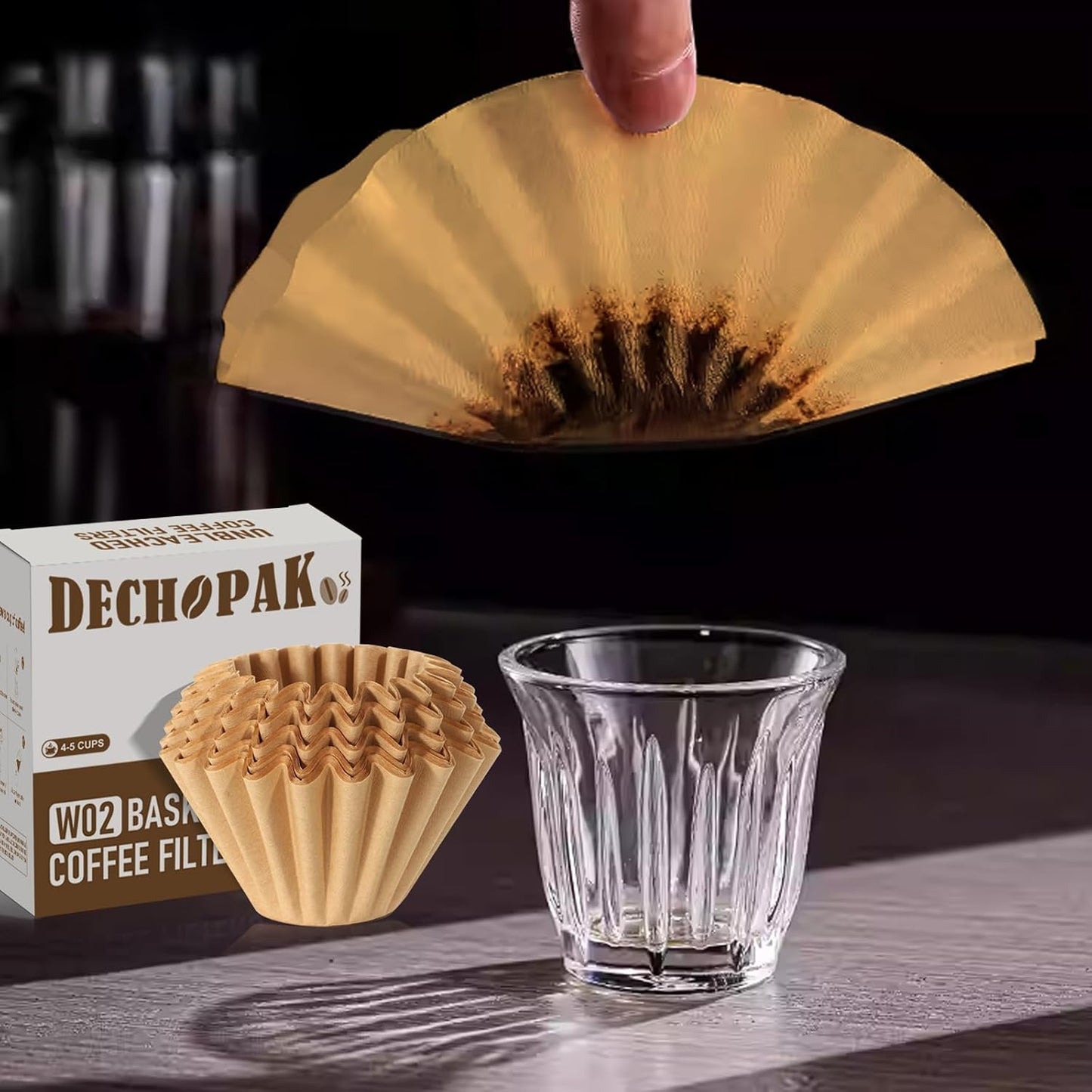 Skiennix 5 Cup Coffee Filters - 100 Count Unbleached Natural Paper for Pour Over Coffee Makers | Brown