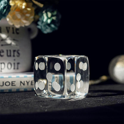 QFkris Glass Polyhedral Dice Block - Decorative 3D Laser Etched Clear Crystal Art Cube Figurine