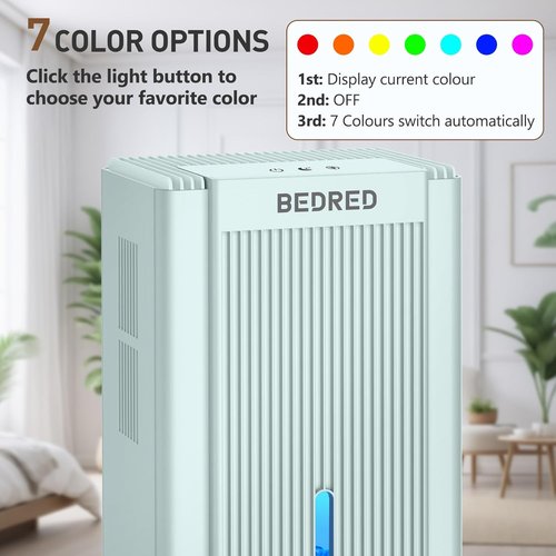 Dehumidifier 95OZ by [Brand Name] - Quiet 1000 Sq.Ft Home Unit with Auto Shut Off & 7 Color Ambient Light | Pale Turquoise