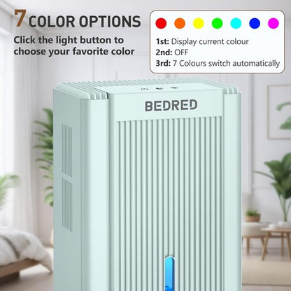 Dehumidifier 95OZ by [Brand Name] - Quiet 1000 Sq.Ft Home Unit with Auto Shut Off & 7 Color Ambient Light | Pale Turquoise