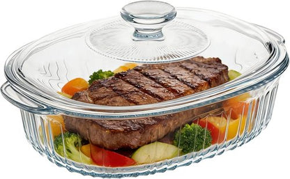1.9 QT Oval Glass Casserole Dish by [Brand Name] - Clear Borosilicate Glass, Oven & Fridge Safe, Easy-to-Clean