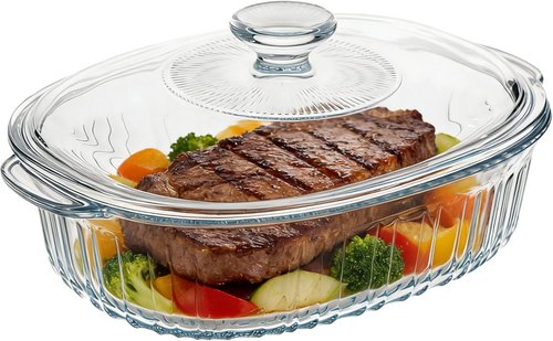 1.9 QT Oval Glass Casserole Dish by [Brand Name] - Clear Borosilicate Glass, Oven & Fridge Safe, Easy-to-Clean